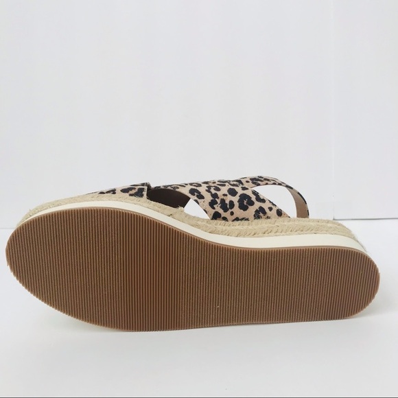 New! Platform Leopard Cheetah Print Straw Espadrilles Jute Wedge Heel Sandals - Picture 7 of 9
